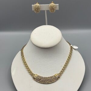 Gold and Silver Rhinestone FAC Necklace and Earring Set JP388